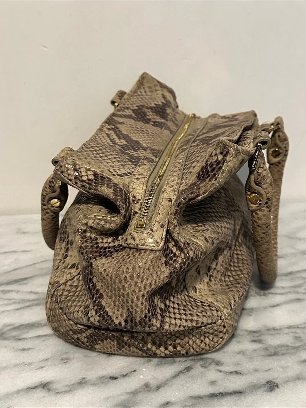 Tory Burch Python Embossed Leather Top Handle Satchel Bag